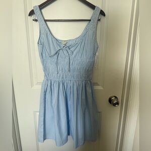 Light Blue Gingham Mini Dress with Tie Front